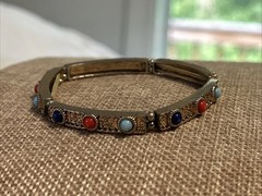 Vintage R.J. Graziano Multi Cabochon Stone Stretch Bracelet Gold Tone VTG 2.25”
