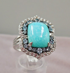 JTV Sterling Silver Blue Amazonite Blue Topaz Halo Ring NIB Sz 7