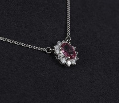 Rare 0.60ct Padparadscha Pink Sapphire 0.23ct Diamond 16 Inch Platinum Necklace