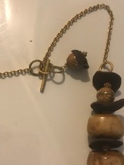 RIVER STONE BEADS LEATHER STATEMENT NECKLACE AMAZING 1980’S VINTAGE 36″