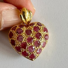 Natural Red Ruby Genuine with Cubic Zirconia ~ Gold-tone Plated Heart Pendant