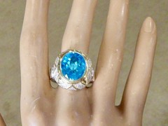 NEW 11 CARAT LONDON SWISS BLUE MINED OVAL CUT TOPAZ STERLING RING SIZE 8 RING