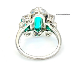 Fancy Cut Vivid Green 14.68CT Emerald With Old European Cut CZ Art Deco Ring