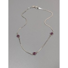 Vintage Medici Purple Glass Station Necklace Silver Tone Bezel Set 16″