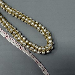 Mini Faux Pearl Necklace Gold Tone Woven Tension Layers Twist Stretchy Handmade