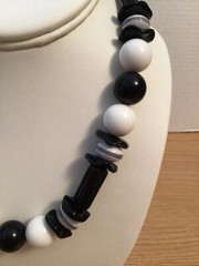 Arthur David Signed Black & White Various Size Beaded Necklace