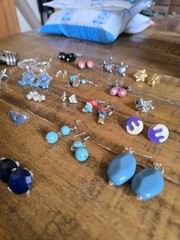 Vtg Retro Costume Lot Of 22 Clip On & Screw Back Rhinestone Earrings