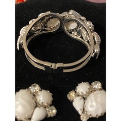 Vintage Juliana Clamper Bracelet & Earring Set Silver Tone w/ White Stones