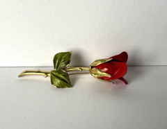 Vintage Rose Flower With Stem Pin Button Size .5 x 3 Inches Nice Quality