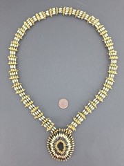 Vintage Safety Pin Medallion Necklace Gold Tone Slip On Bold Statement Runway