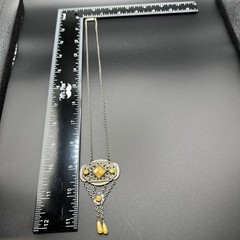 Vintage Art Deco Style Necklace Glass Filigree Pendant Drop Fringe