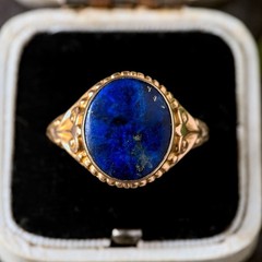 UNUSUAL ORNATE ANTIQUE ENGLISH 15K GOLD LAPIS LAZULI SIGNET RING PINKY RING 1880