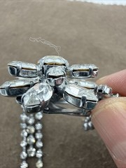 Vintage Clear Layered Rhinestone Dangle Drop Clip on Earrings Flowers