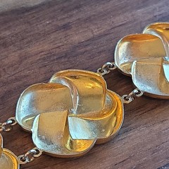 Vintage Damascene Style Link Bracelet Gold Silver Black Tones 8″ Lightweight