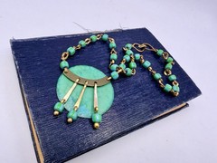 Vintage Oxidized Green OOAK Handmade Chain Statement Collar Necklace 15” DbG Z