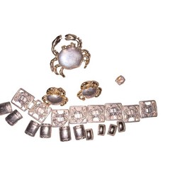 Mixed Lot 25pc Silver & Gold Tone Metal Beads and Crab Pendant and earrings