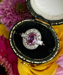 Art Deco Style Oval Ruby Lab Created Diamond 14K White Gold FN Engagement Ring
