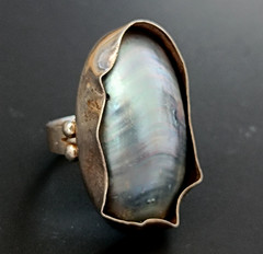 Silver Sculptural Pearl Ring Large Baroque Organic Statement Boho Asymmetrical