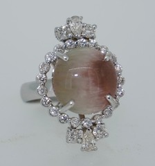 Unusual Cat’s eye Watermelon Tourmaline & Diamond 14K Ring