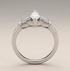 Marquise & Baguette Cut Moissanite Stone Art Deco Engagement Ring In 925 Silver