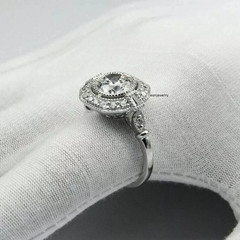 Art Deco Vintage 2Ct Round Cut Lab Created Diamond 14K Gold Over Christmas Ring