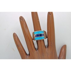 Taxco TC-104 Sterling Silver Lapis and Turquoise Inlay Ring