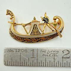 Gondola Boat Brooch Pin Vtg Spain Damascene Gold-Color 1960-70s Very Good Cond.