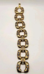 JBK Camrose Cross Blue Crystal Bracelet Gold Plated Bold Textured Open Links