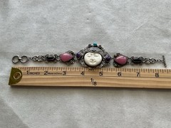 Vintage 925 Sterling Silver Multi Gemstone Goddess Toggle Bracelet Estate Jewelr