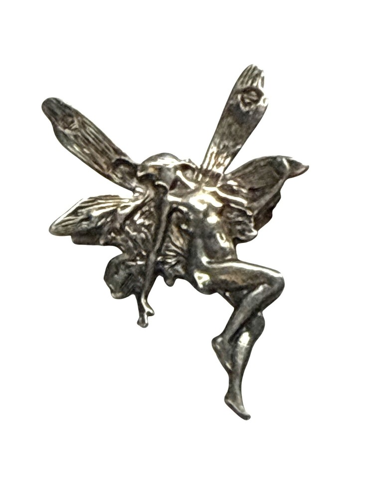 Vintage 925 Sterling Silver Fairy Brooch Pin Mythical Winged Woman Jewelry