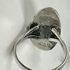 Signed Sterling Silver Turquoise Ring in Elongated Oval Setting – Size 6.25
