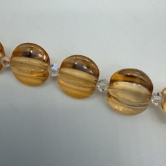 Vtg Art Glass Necklace Amber Citrine Molded Leaves Charm Mellon Beads Read