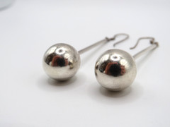 VINTAGE STERLING SILVER BALL DROP DANGLE EARRINGS LONG MODERNIST