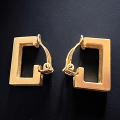 Modernist Earrings Clip On Gold Tone Geometric Vintage 1970s Statement
