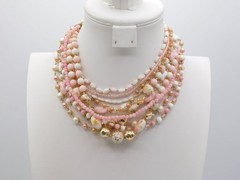A808-VINTAGE NECKLACE~BEADED/MULTI STRAND~BOHO/CHIC~GLASS/METAL~14″-16″