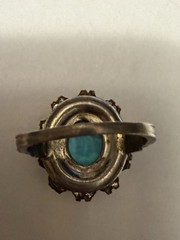 VTG Art Deco Prong Set Ring / Blue Center Stone / White Stones / Size 4