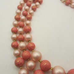 Vintage Beaded Necklace Layered Pink Japan 15 inch