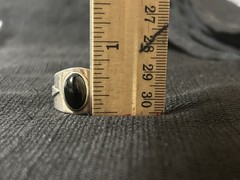 Unusual Vtg 925 Sterling Silver Oval Black Onyx Wide Band Ring Leaf Accents 6.5