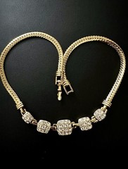 Swarovski + Swan Signed Rhinestone Statement Necklace 5 Gem Cushion Links