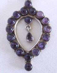 2 1/2 INCHES STERLING PENDANT w AMETHYST or AMETHYST ART GLASS, HANDMADE by MC