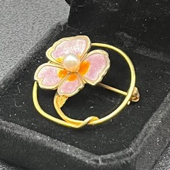 Creed 12K Gold Filled & Sterling Enamel Flower Brooch Mid Century Pearl Pin