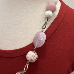 Vintage Glass/Acrylic/faux Peal/ metal Beaded Silver Tone Chain 30”Necklace