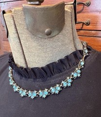 1950s MCM Signed Hollycraft Aqua Rhinestone Necklace Panel Choker Collector Rare