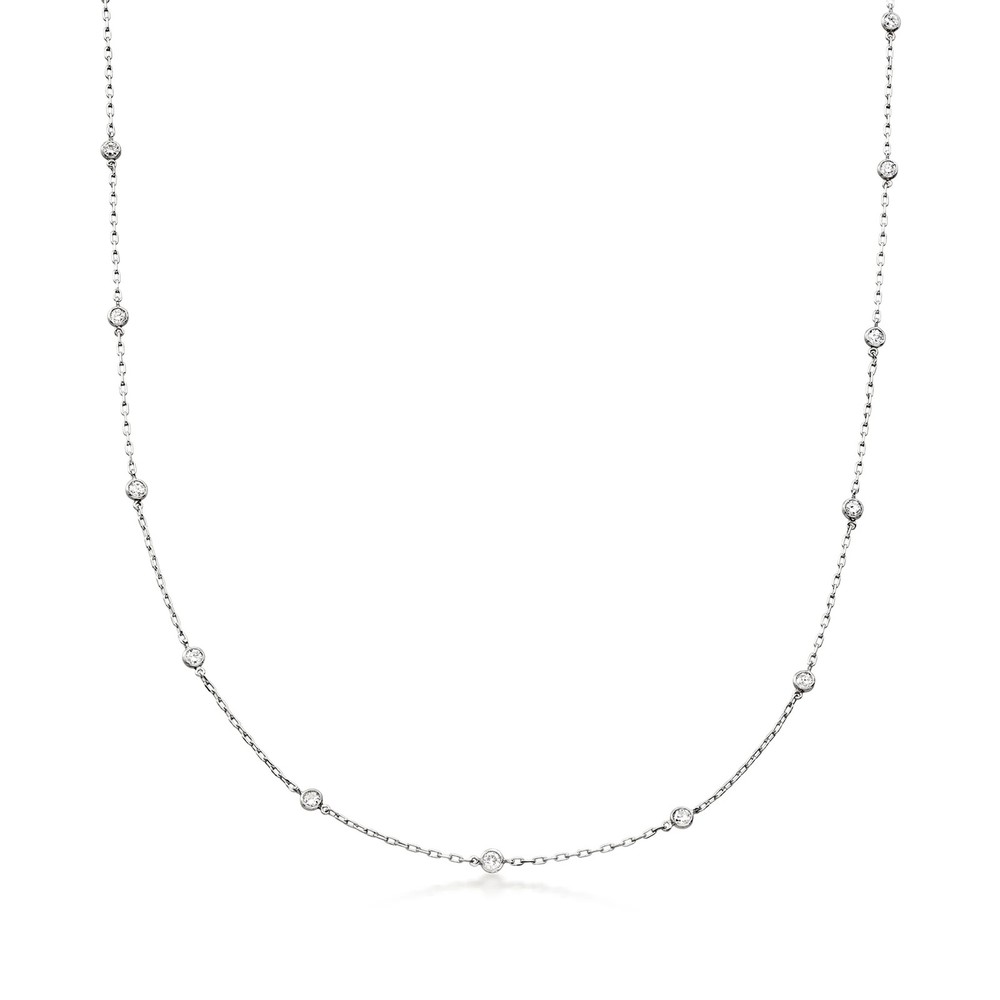 Vintage .75 ct. t.w. Bezel-Set Diamond Station Necklace in Platinum. 17 inches