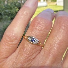 Vintage Art Deco 14K Gold Finish Lab Created Diamond Accent & Blue Sapphire Ring