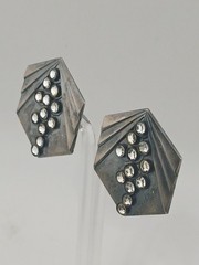 UNIQUE Gunmetal Clear Crystals MODERNIST pointed hexagon Clip-on Earrings