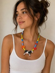 VTG Parrot Pearls / Flying Colors Ceramic Cow Necklace – Colorful 70s Statement