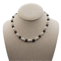Artisan Made Faux Pearl Crystal Ornate Metal Bead Vintage Necklace 16 Inch