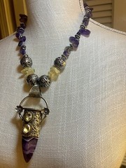 Crystal Necklace Amethyst Amber Color Unk Origin Huge Swing Pendant Handcrafted