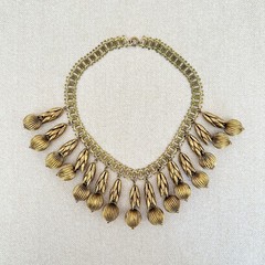 Vintage Early Haskell Brass Egyptian Revival Festoon Style Bib Necklace Unsigned